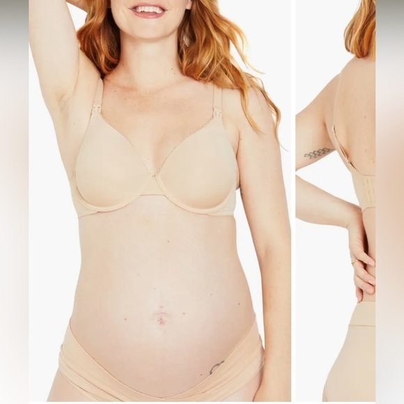 Motherhood Maternity / padded Nursing t-shirt Bra full coverage nude 34F 34DDD - Picture 3 of 6